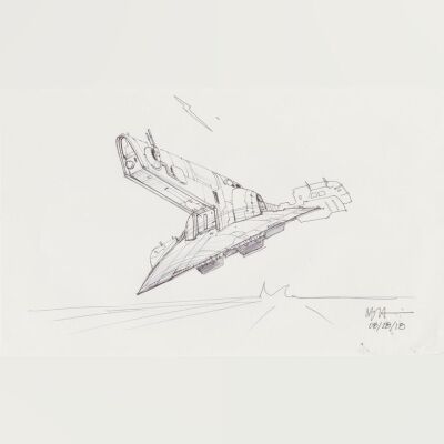 Lot # 15: Boba Fett's Slave I Sketch - Take-off