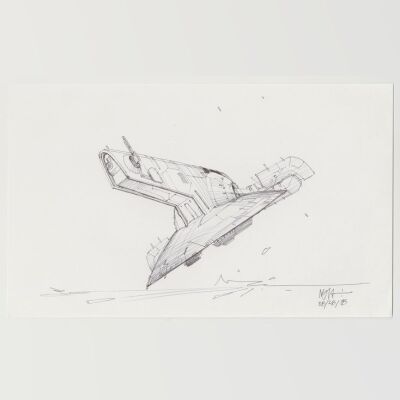Lot # 45: Boba Fett's Slave I Sketch - Take-off From Ground