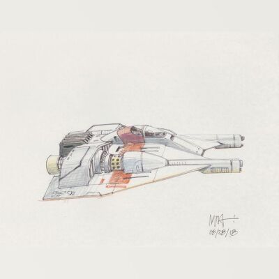 Lot # 85: Rebel Snowspeeder with Single Cockpit Colored Sketch