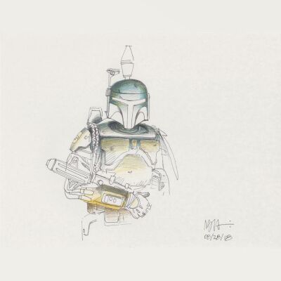 Lot # 88: Boba Fett Colored Sketch - with Blaster