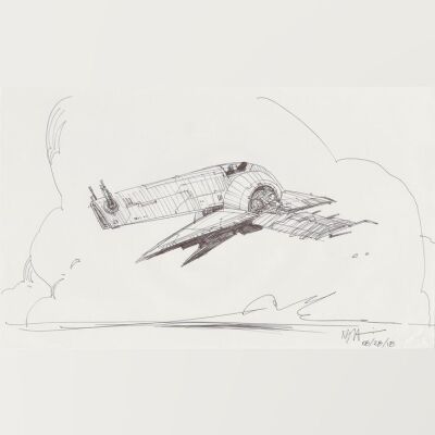 Lot # 89: Boba Fett's Slave I Sketch - In The Clouds