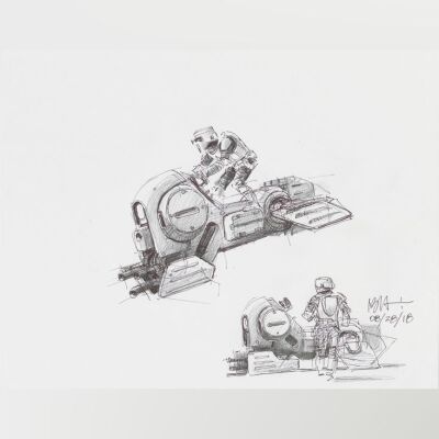 Lot # 102: Alternate Speeder Bike Colored Sketches with Scout Trooper