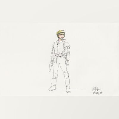 Lot # 105: Princess Leia Colored Costume Sketch - Endor helmet