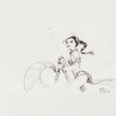 Lot # 110: Princess Leia Costume Sketch - Jabba's Dancer outfit with chain