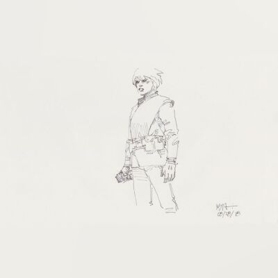 Lot # 127: Luke Skywalker Costume Sketch - with Lightsaber