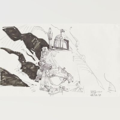 Lot # 136: Boba Fett Sketch - with Cape