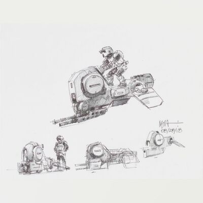 Lot # 155: Alternate Speeder Bike Multiple Colored Sketches with Scout Trooper