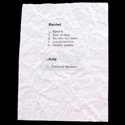 Lot # 70: FRIENDS - Studio-Edition Authorized Reproduction: Ross Geller's "Rachel vs. Julie" List