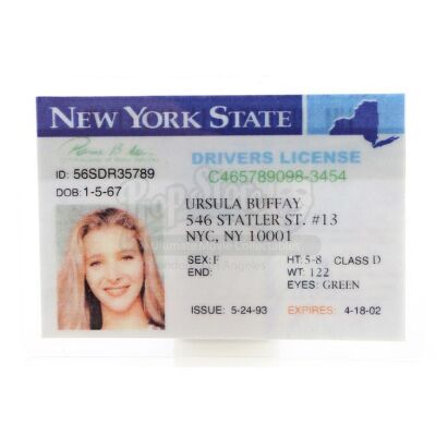 Lot # 117: FRIENDS - Studio-Edition Authorized Reproduction: Ursula Buffay's Driver's License