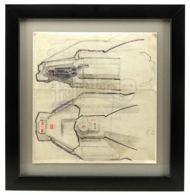 Lot #14 - ALIEN (1979) - Framed Hand-Drawn Ron Cobb Nostromo Cockpit Concept Sketch