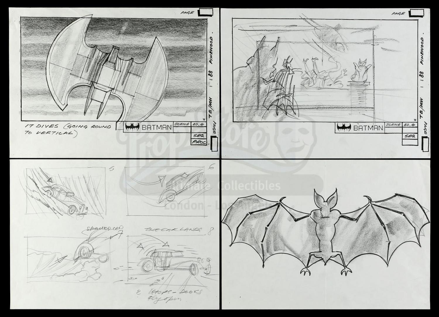 Lot #105 - BATMAN (1989) - Set Of Four Hand-drawn Storyboards