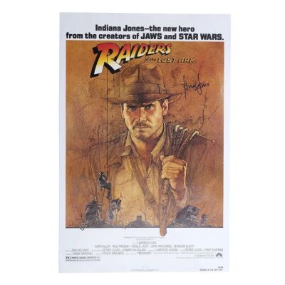 Lot # 129: RAIDERS OF THE LOST ARK (1981) - Harrison Ford-Signed Rolled One-Sheet