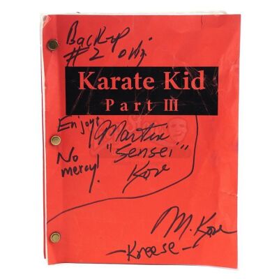 Lot # 158: THE KARATE KID PART III (1989) - Martin Kove's Hand-Signed and Annotated "John Kreese" Script