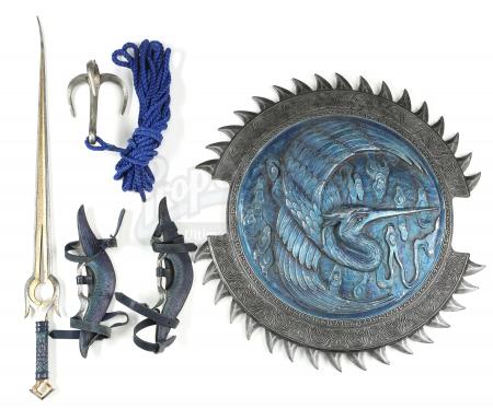 Lot # 8: Blue Crane Corps Shield with Sword, Boot Daggers, and Grappling Hook